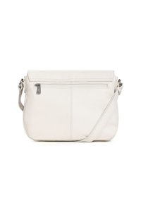 Borsa a tracolla in pelle color avorio, con chiusura superiore a zip, design piatto e tracolla regolabile. La tasca posteriore con zip aggiunge funzionalità.