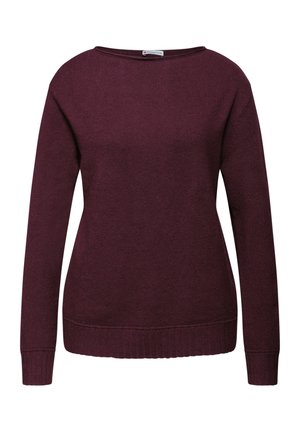 Burgunderrød sweater lavet af strikstof, med lange ærmer, en bådudskæring og ribbede manchetter og kant. Glat tekstur med en klassisk pasform.
