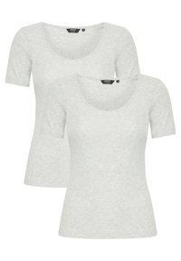 To korte t-shirts med korte ærmer i lys grå, med en rund udskæring og et blødt, tekstureret stof, velegnede til afslappet brug.