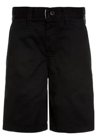 Zwarte katoenen shorts met een rechte snit, sluiting met knopen aan de voorkant en riemlussen. Gladde textuur met standaardzakken en een gestikte zoom.