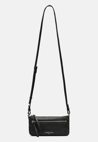 Borsa a tracolla in pelle nera con cinturino lungo regolabile, tasca frontale con cerniera e logo "Liebeskind Berlin".