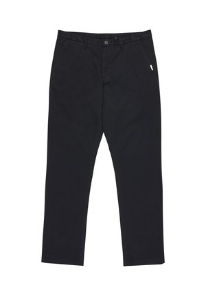 Černé bavlněné chinos kalhoty se zipem, zapínáním na knoflík, bočními kapsami a malou značkovou nášivkou na pasu. Rovný střih nohavic.