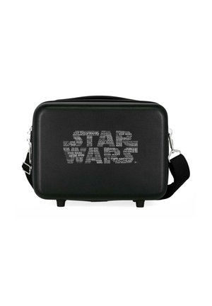 Bolso de hombro rectangular de carcasa dura en color negro con superficie texturizada y logotipo de Star Wars compuesto por texto repetido en blanco.