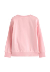 Lichtroze sweatshirt, van zacht katoen, ronde hals, lange mouwen, ribgebreide manchetten en onderrand, gladde textuur, eenvoudig ontwerp, zonder patronen.