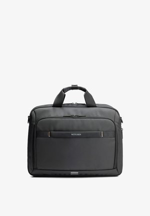 Maletín rectangular negro para ordenador portátil con dos asas, bolsillo frontal con cremallera y pequeño logotipo blanco "WITTCHEN" en el centro frontal.