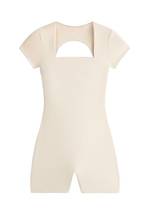 OYSHO, EVERMOVE SQUARE NECK SHORT JUMPSUIT - cvičební overal - sand