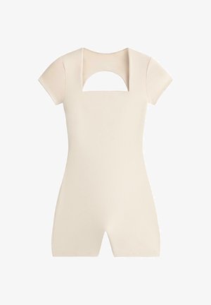OYSHO, EVERMOVE SQUARE NECK SHORT JUMPSUIT - cvičební overal - sand