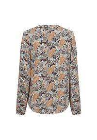 Langärmliges Shirt mit einem mehrfarbigen Blumen- und Blattmuster auf cremefarbenem Hintergrund. Weicher Stoff mit lockerer Passform und abgerundetem Saum.