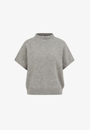 Hallipruun lühikeste varrukatega kampsun kõrge kaelusega ja soonikuga äärega. Valmistatud pehmest kootud materjalist, millel on lõdvestunud lõige ja sile tekstuur.