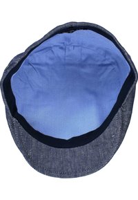 Blue and white checkered interior hat with a navy brim and inner lining. Soft fabric, round shape, and smooth texture.