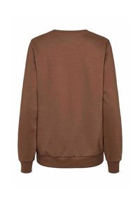 Sweat-shirt marron uni à manches longues, col rond, avec poignets et ourlet côtelés, vu de dos sur fond blanc.