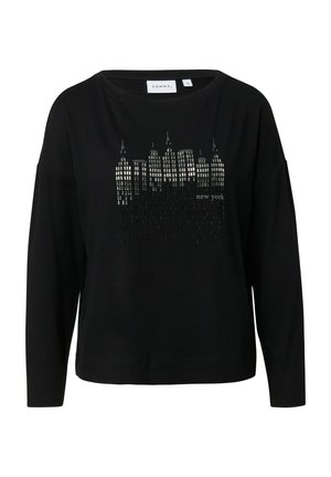 Black long-sleeve shirt with a silver reflective New York city skyline graphic and "new york" text on the front.