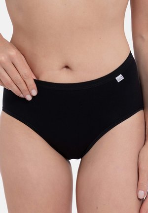 Black cotton hipster underwear featuring a smooth texture and a comfortable waistband, with a small brand tag on the side.