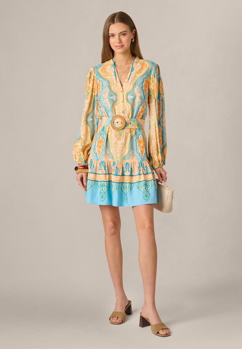 adrianna papell printed shirt dress Adrianna Papell Floral Jacquard Collared Sheath Dress