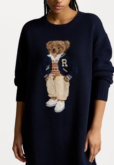 Polo Ralph Lauren POLO BEAR CREWNECK SWEATER DRESS - Stickad klänning - hunter navy