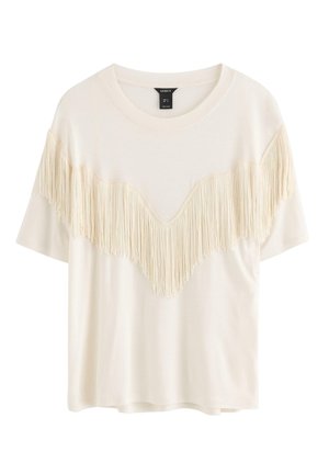 Lindex, LINDEX JERSEY TOP WITH FRINGES LINDEX - T-shirt con stampa - off white