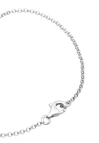 Silberne Kettenhalskette mit runden Gliedern, ausgestattet mit einem Karabinerverschluss. Glatte Oberfläche, einheitliche Form und polierte Ausführung.