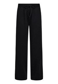 Zwarte sweatpants met een wijd pijpdesign, gemaakt van zacht materiaal. Voorzien van een elastische tailleband met een trekkoord voor een verstelbare pasvorm.
