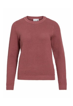Pull tricot mauve à manches longues avec motif gaufré texturé et poignets, ourlet et encolure ronde côtelés.