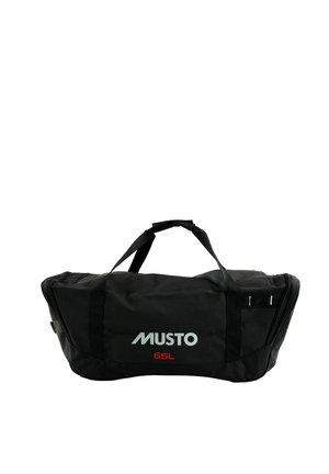 Sac de voyage noir avec doubles poignées, logo "MUSTO" et indication de capacité "65L" sur la poche avant.