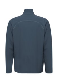 Heren langsluik jasje in donkergroen, met een gestructureerde stof, hoge kraag en reflecterende accenten langs de schoudernaden.