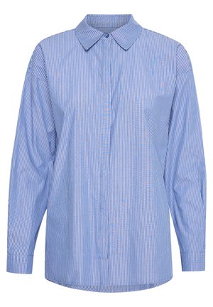 Langsleeve shirt gemaakt van katoen, met een blauw-wit gestreept patroon, klassieke kraag, knoopsluiting aan de voorkant en een relaxte pasvorm.