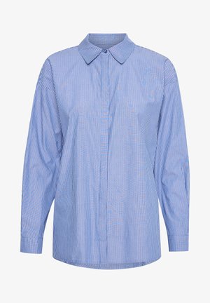 Langsleeve shirt gemaakt van katoen, met een blauw-wit gestreept patroon, klassieke kraag, knoopsluiting aan de voorkant en een relaxte pasvorm.