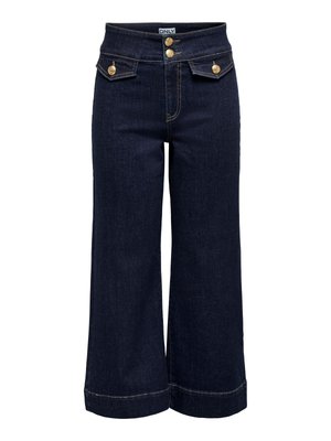ONLY MIT WEITEM BEIN ONLEMILIA HOHE TAILLE KURZ GESCHNITTEN - Platėjantys džinsai - dark blue denim