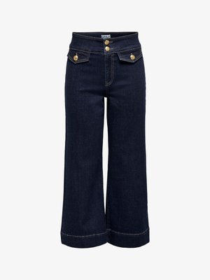 ONLY MIT WEITEM BEIN ONLEMILIA HOHE TAILLE KURZ GESCHNITTEN - Platėjantys džinsai - dark blue denim