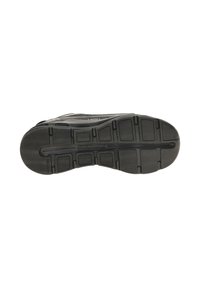 Suola nera delle scarpe Skechers con motivi a impronta rettangolare e logo "Skechers" impresso al centro.