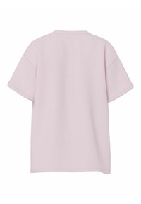 T-shirt oversized rosa chiaro con maniche corte, scollatura rotonda e texture liscia, caratterizzata da un design della schiena pulito senza motivi o accenti.