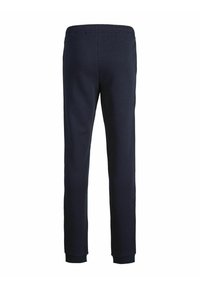 Navyblauwe joggingsbroek met een rekbare tailleband en elastische boorden, gemaakt van zacht materiaal, met een gladde textuur zonder patronen.
