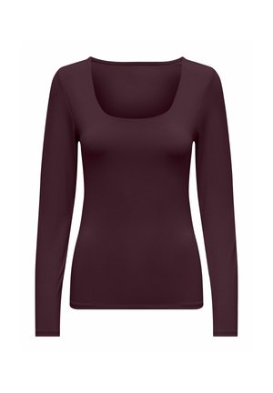 Top burdeos de manga larga con escote redondeado, hecho de una tela suave y elástica que se ajusta perfectamente al cuerpo.