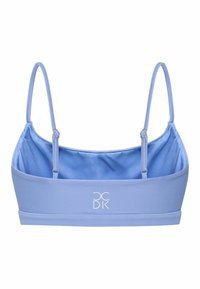 Svetlomodrý bralet z hladkej, elastickej látky. Má tenké nastaviteľné ramienka a na prednej strane je natlačené logo značky.