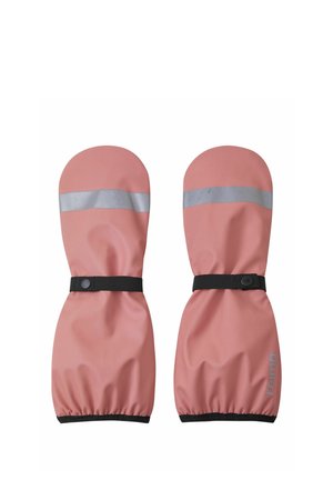 Wasserfeste pinkfarbene Handschuhe mit weicher Textur, ausgestattet mit silbernen reflektierenden Streifen und verstellbaren schwarzen Riemen für einen sicheren Sitz.