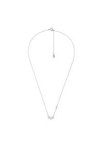 Collana d'argento con una catena delicata, che presenta tre accenti geometrici al centro. Il design è minimalista e moderno.