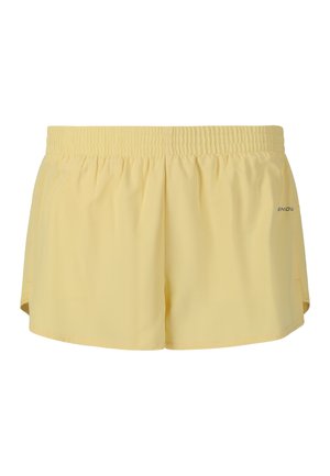 Lysegule atletikshorts med elastisk linning og lille "Endu"-logo på højre side.
