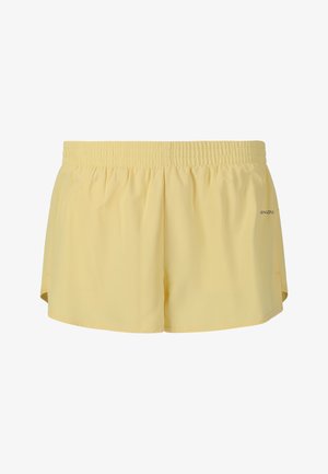Lysegule atletikshorts med elastisk linning og lille "Endu"-logo på højre side.