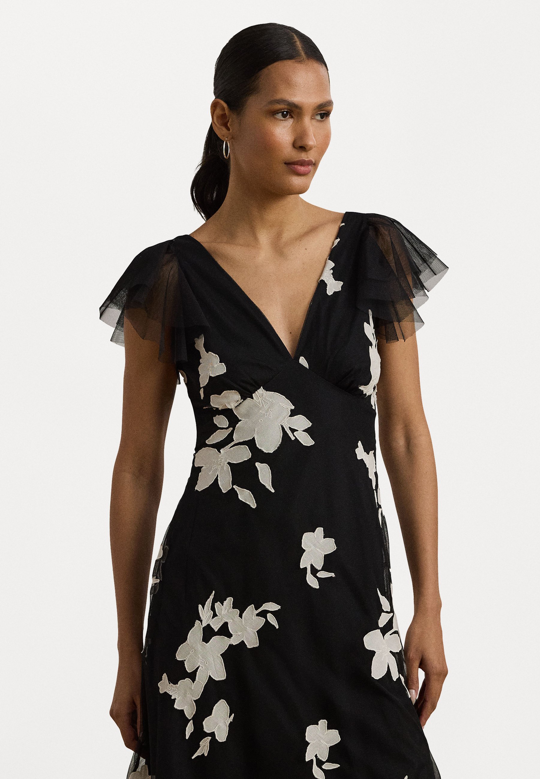 Lauren Ralph Lauren NESSA FLORAL APLQUE MESH COCKTAIL DRESS - Occasion wear  - black/mascarpone cream/black - Zalando.co.uk