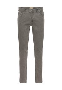 Hallide denim teksad, kitsas sobivus, traditsiooniline viie tasku stiil ja nööbiga sulgemine vöökohtadel. Sile tekstuur, ei ole kaunistusi.