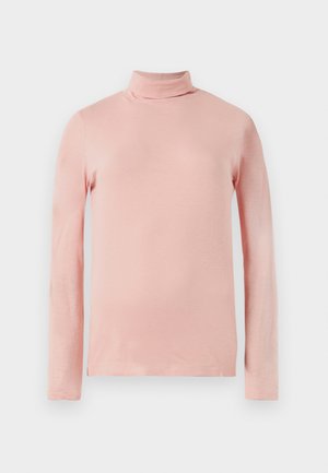 Lichtroze langesleeve turtleneck top met een slim fit, een zachte textuur en een hoge hals. Geen patronen of versieringen zichtbaar.