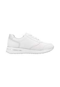 Des chaussures de sport blanches avec un panneau texturé, des accents argentés sur le talon et la languette, et une semelle en caoutchouc pour une adhérence optimale. Design à lacets.