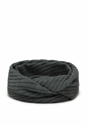 Écharpe infinity tricotée gris foncé avec un motif texturé en côtes et une finition douce. Idéale pour rester au chaud tout en ajoutant du style par temps froid.