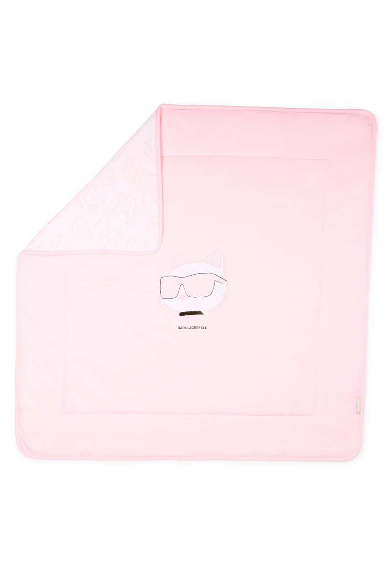 Ροζ κουβέρτα με σχέδιο καρτούν γάτας με γυαλιά ηλίου και μουστάκι. Απαλή υφή με λείο υλικό και αντίθετο εσωτερικό μοτίβο.