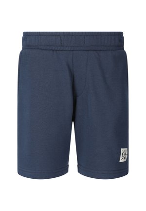 Donkerblauwe casual shorts met elastische tailleband en een klein wit logo op de linkeronderkant van het been.