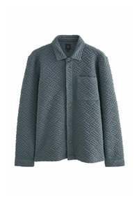Gepolsterte graue Wangjacke mit geometrischem Muster, Brusttasche und langen Ärmeln.