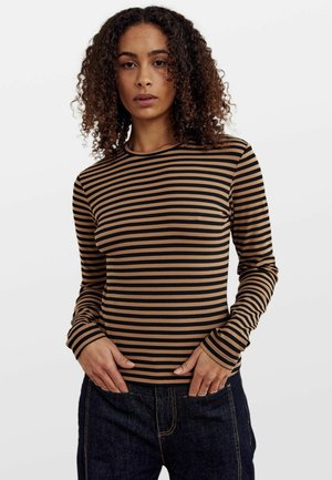 Pikkade varrukatega topp - dark sand black stripe