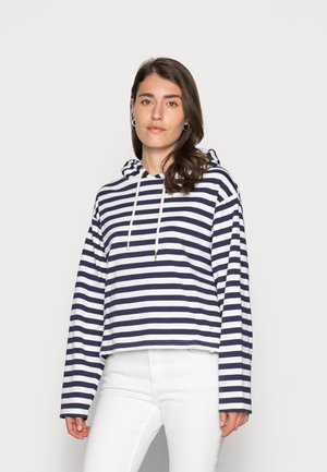 STRIPED LOOSE FIT HOODIE - Bluza z kapturem - dark blue/white