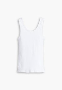 Hvid bomulds tanktop med rund halsudskæring, ærmeløs design og lige kant. Har et lille rødt logo på siden.