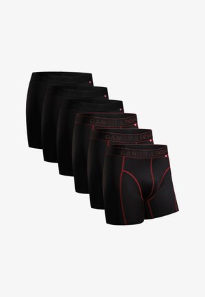 Boxer in nero in confezione da sei, con dettagli rossi e una vita elastica con il marchio "DANISH ENDURANCE". Tessuto dalla texture liscia.